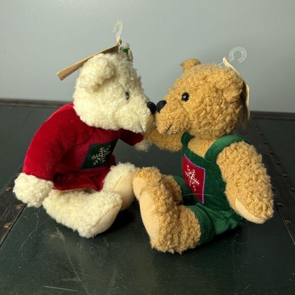 Hallmark Christmas kissing mistletoe Bears plush stuffed magnets mouth set of 2 - Picture 1 of 7